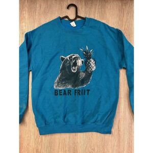 Gildan Heavy Blend Bear Fruit Pineapple Graphic Sweatshirt Teal Blue Mens Medium
